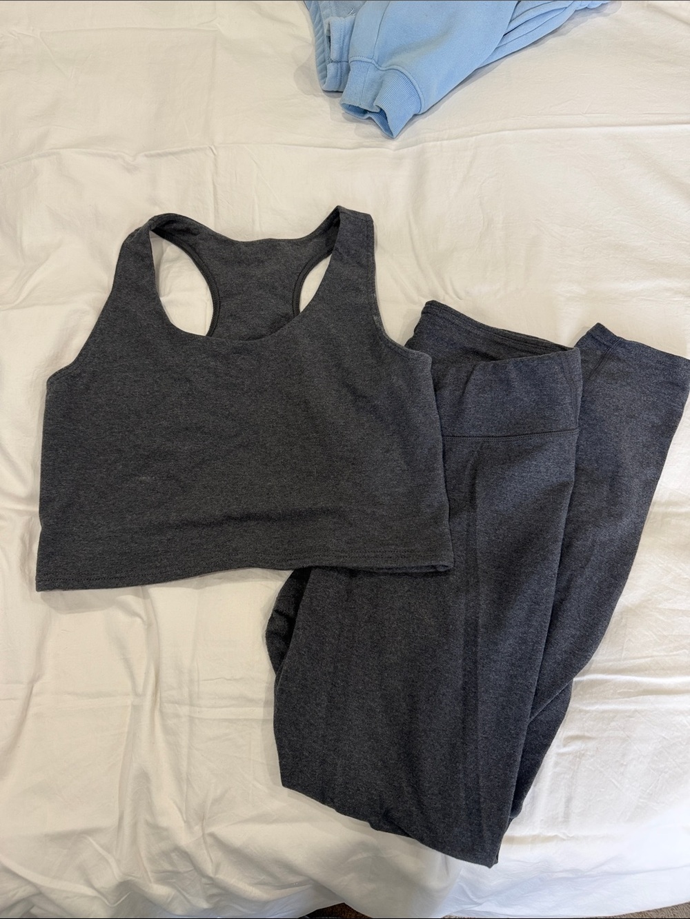 Charcoal Gray Racerback Crop Sports Bra and High-Rise Leggings Set